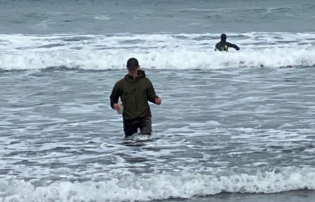 Luke Donaldson in water sampling